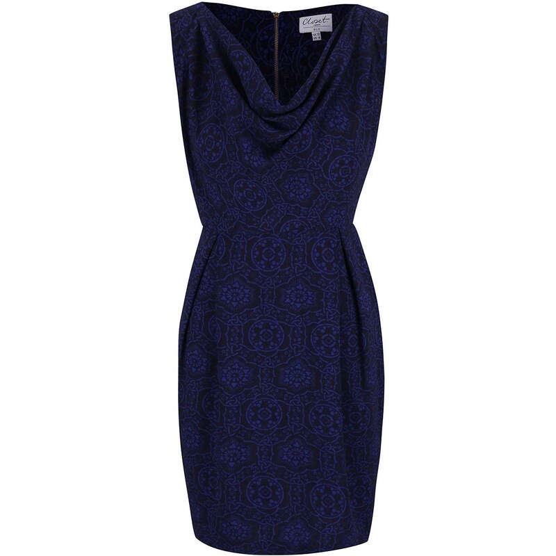 Tmavě modré vzorované šaty s prověšeným výstřihem Closet