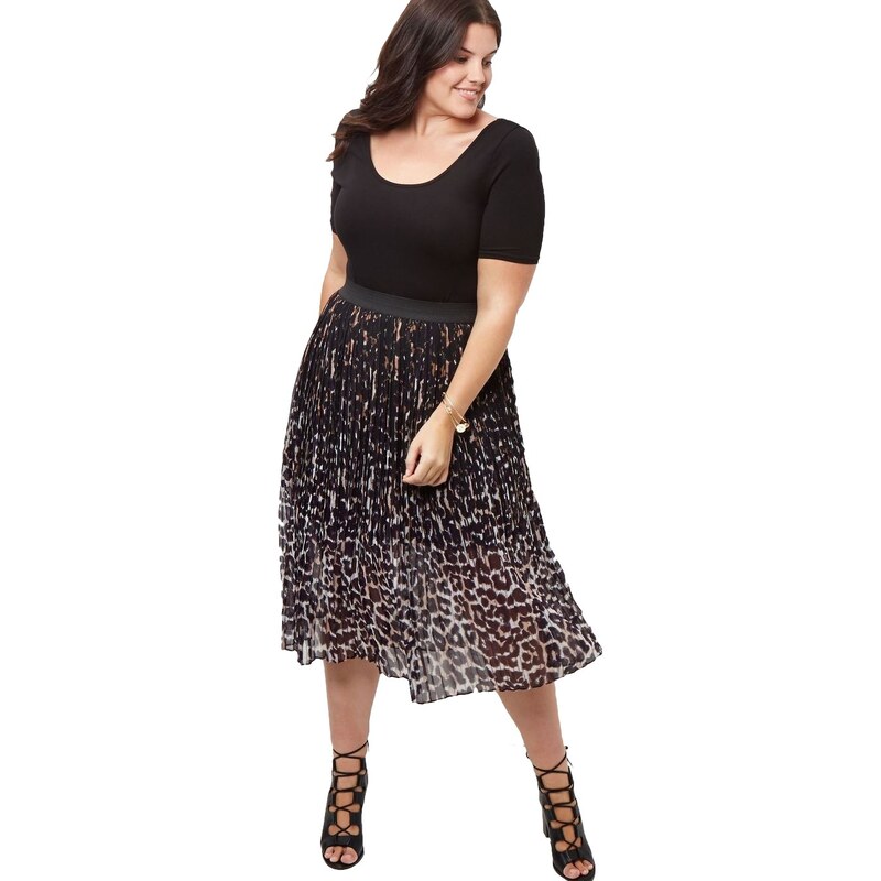 ELISE RYAN Černá skladaná sukně s leopardím vzorem