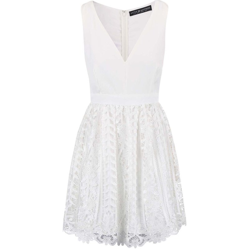 Bílé šaty s krajkovanou sukní Little Mistress