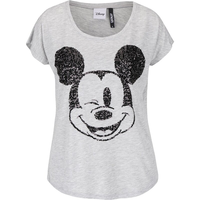 Haily´s Šedé tričko s motivem Mickey Mouse s flitry Haily's Mickey
