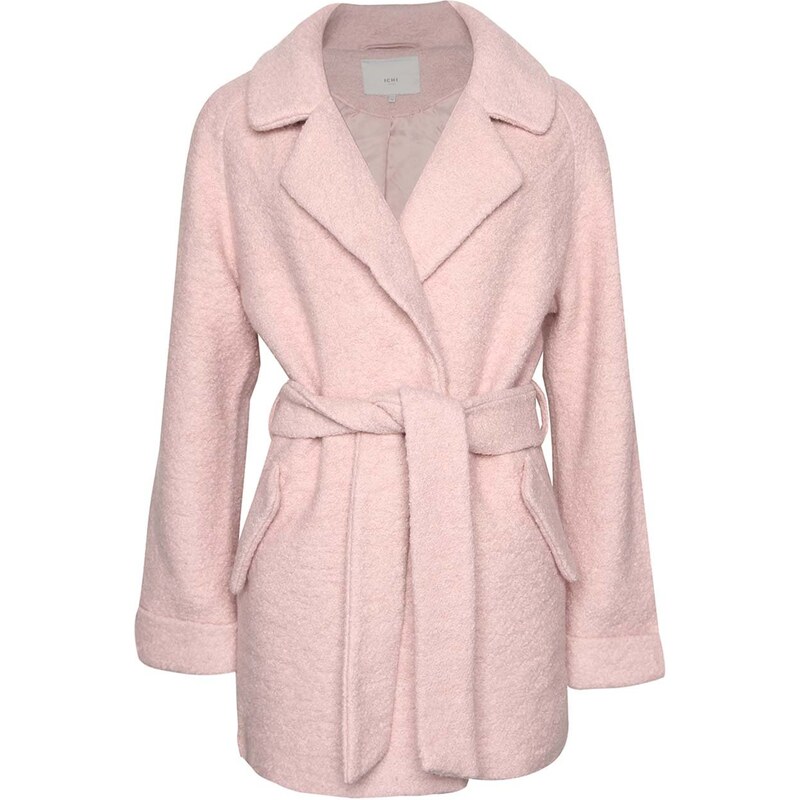 Světle růžový vlněný kabát ICHI Sarvi