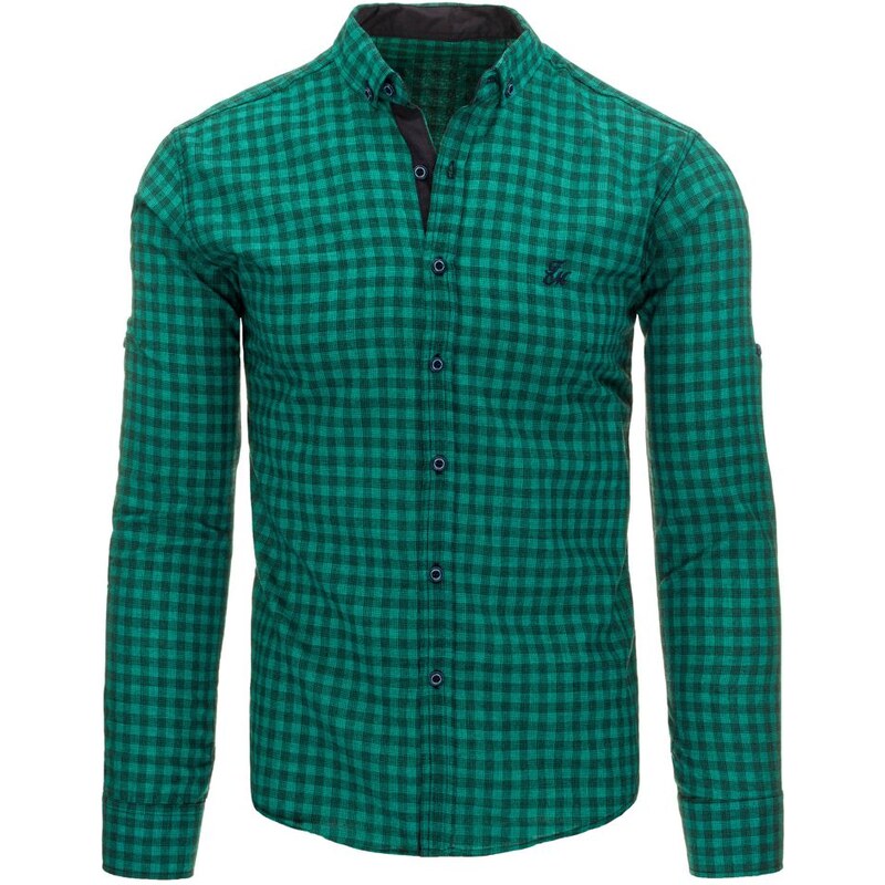 Pánská kostkovaná košile s dlouhými rukávy sytě zelená