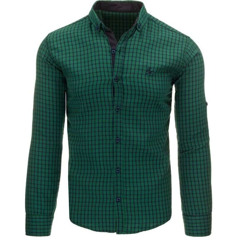 Stylová tmavě zelená károvaná košile pro muže