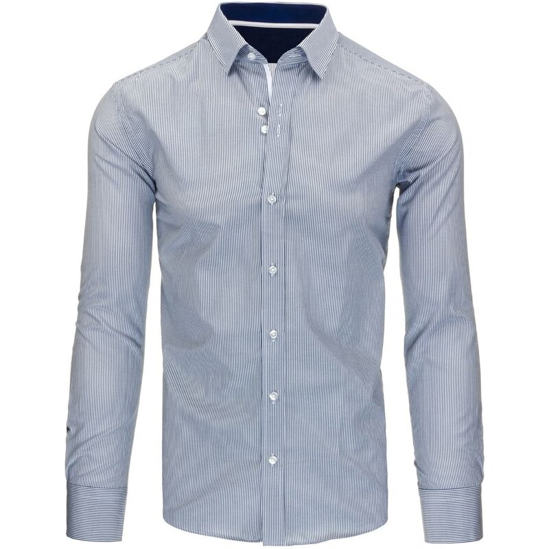 Tmavě modrá slim fit košile s hustým bílým proužkem