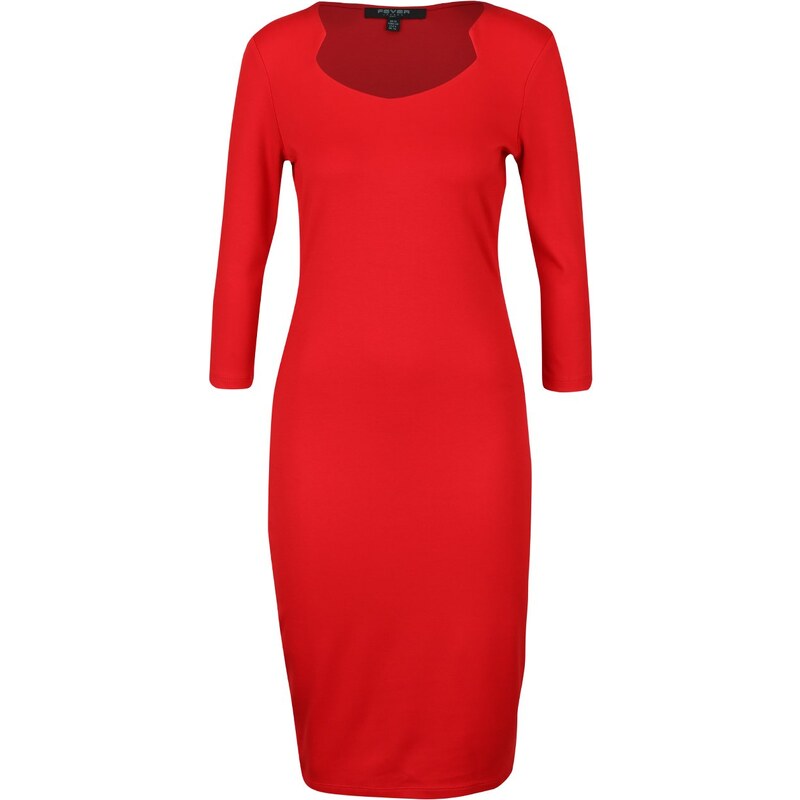 Červené přiléhavé šaty s 3/4 rukávy Fever London Gretta