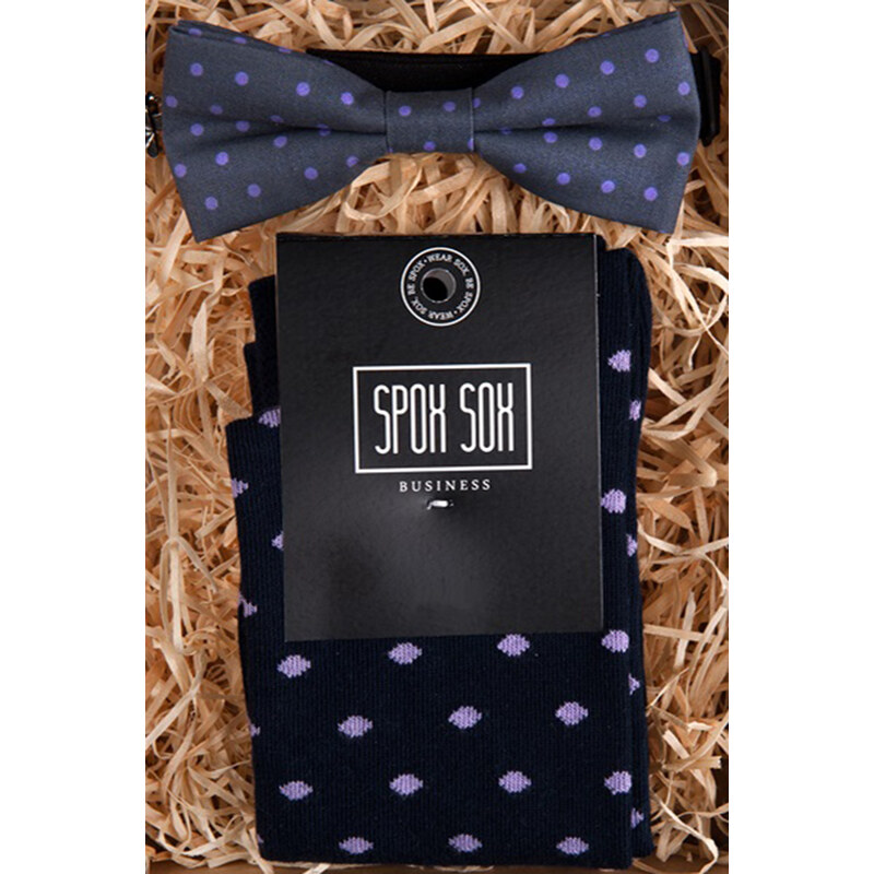 Pánský modro-fialový set ponožky + motýlek Spox Sox Matching