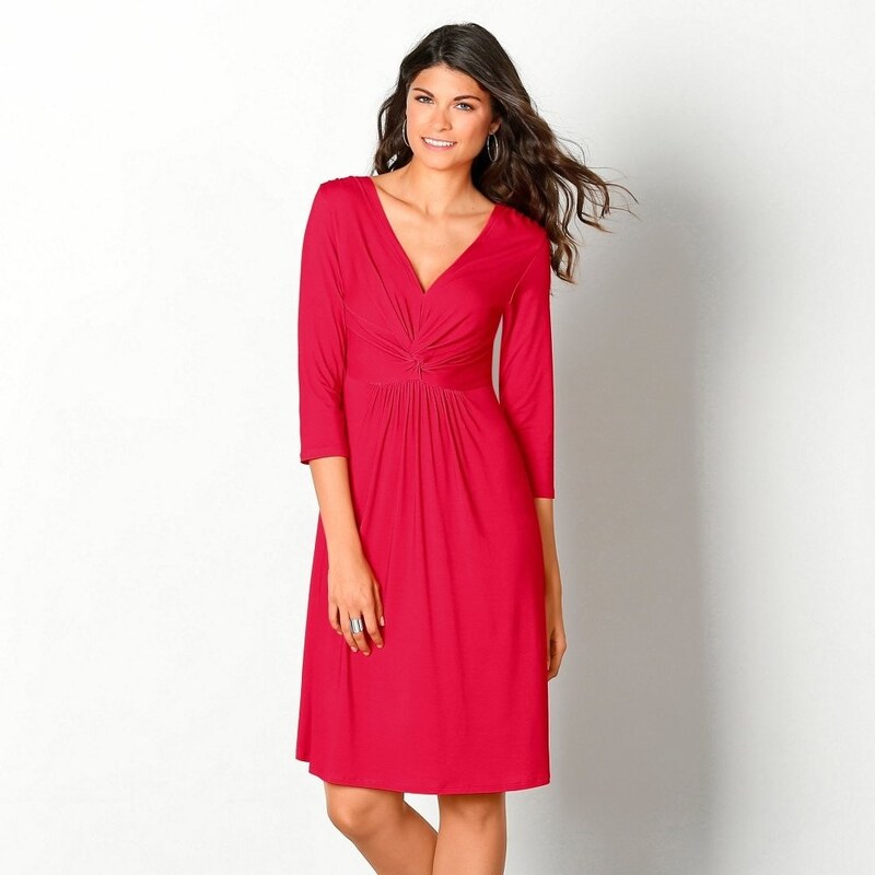 Blancheporte Jednobarevné úpletové šaty se 3/4 rukávy červená