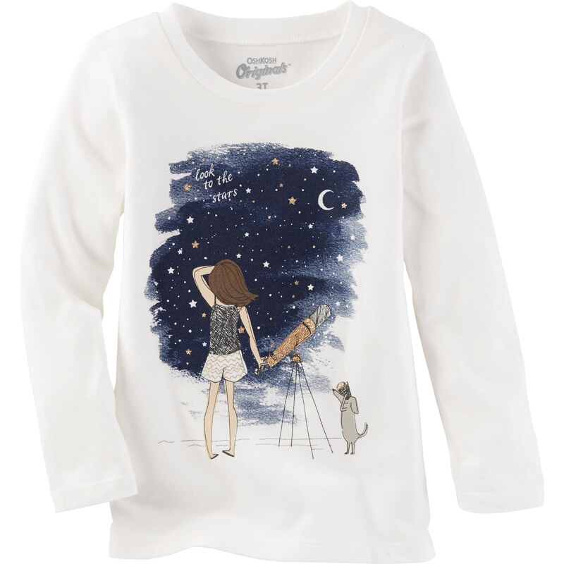 Oshkosh Dívčí tričko s nočním motivem - bílé