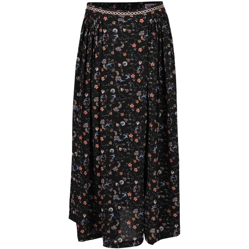 Černá midi sukně se vzorem Trollied Dolly Pleat Front Skirt