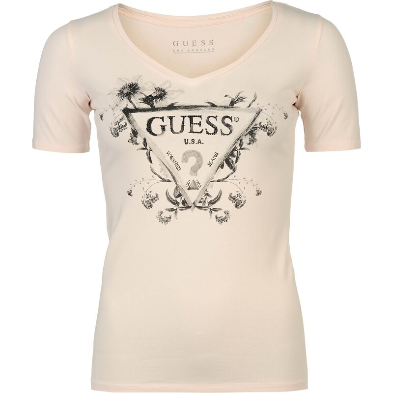 Guess Triangle Flower T Shirt Faded Pink