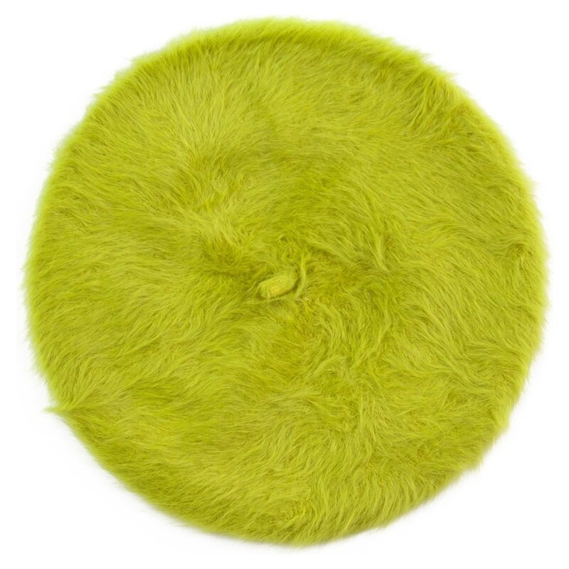 Art of Polo Zelený angorský baret s dlouhým vlasem