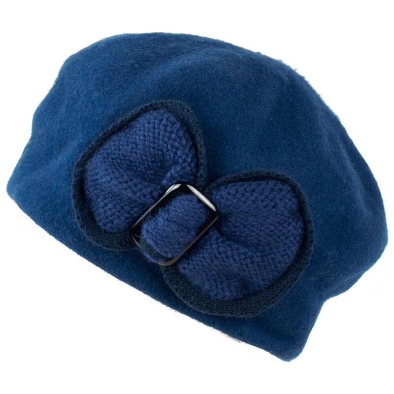 Art of Polo Vlněný baret s krásnou mašlí modrý