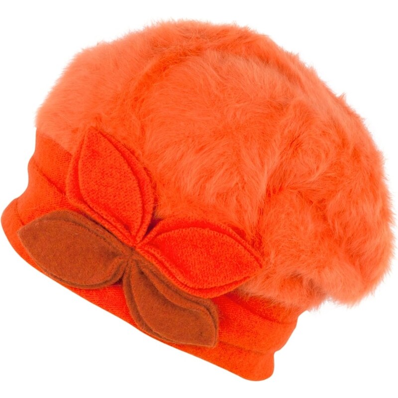Art of Polo Oranžový dámský angorský baret s ozdobou