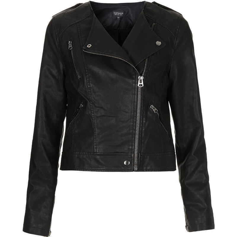 Topshop Collarless Biker Jacket