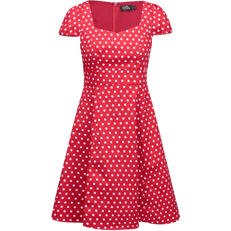 Červené puntíkované šaty s krátkými rukávy Dolly & Dotty Claudia