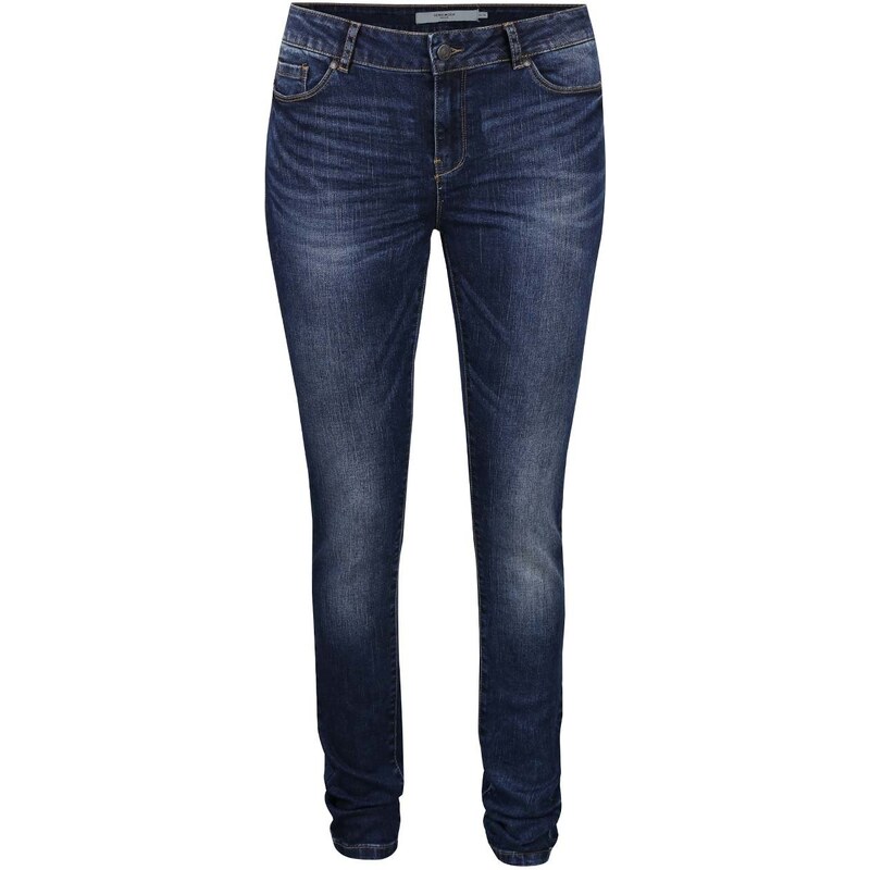 Tmavě modré slim fit džíny s vyšisovaným efektem VERO MODA Seven