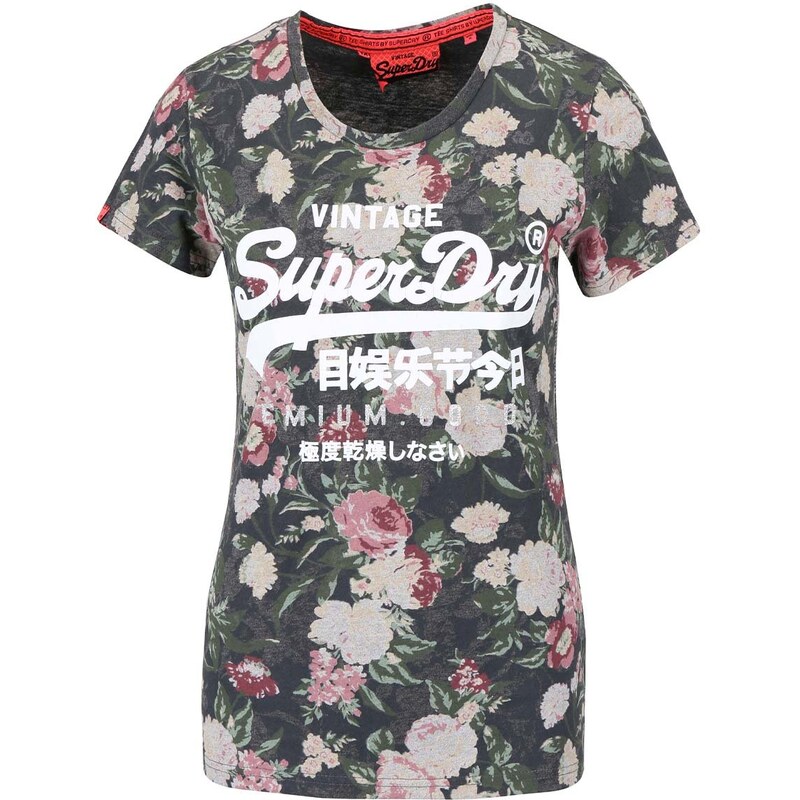 Zelené dámské květované tričko s nápisem Superdry