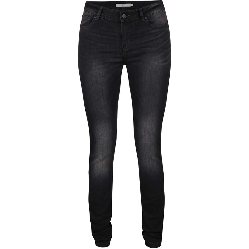 Tmavě šedé slim fit džíny s vyšisovaným efektem VERO MODA Seven
