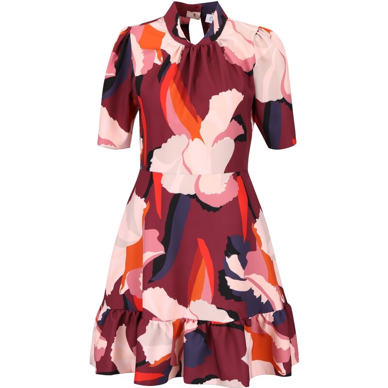Krémovo-vínové vzorované šaty s volánem Closet