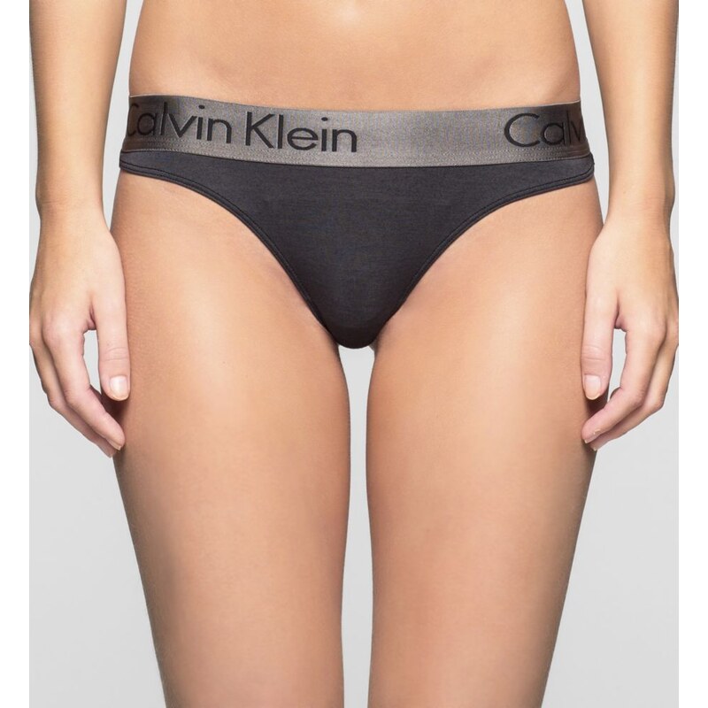 Calvin Klein šedá tanga s širokou stříbrnou gumou - L