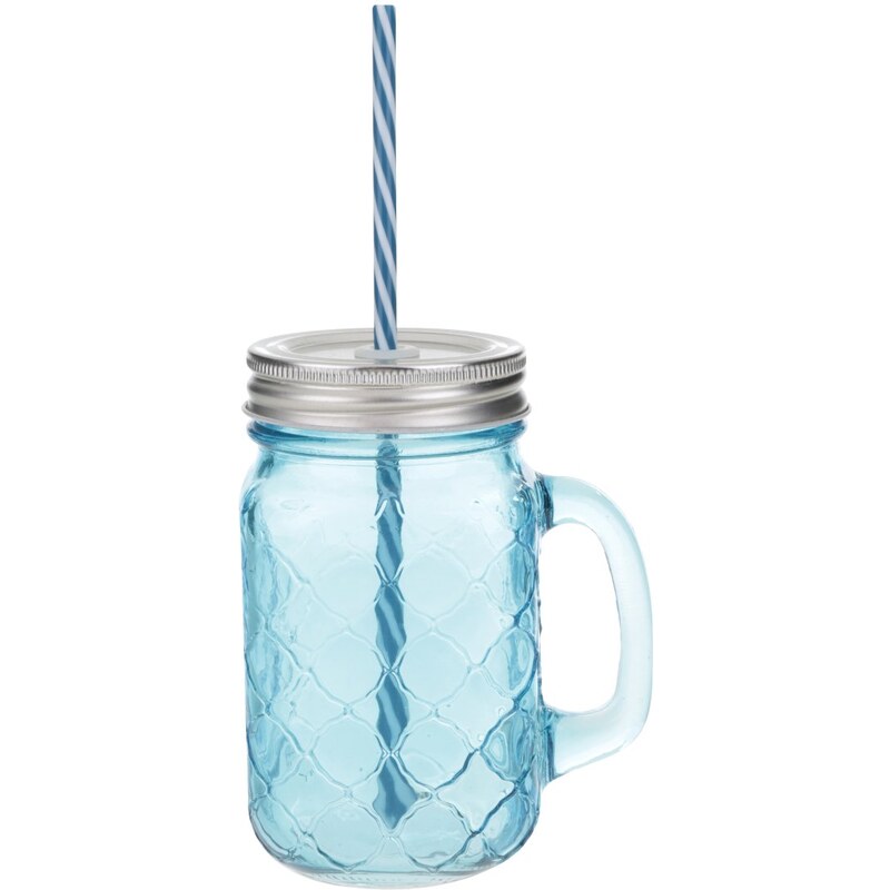 Modrá uzavíratelná sklenice s brčkem Kitchen Craft