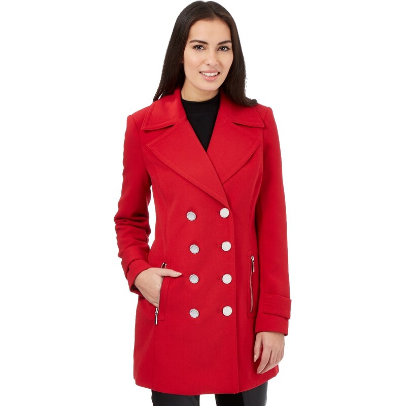DASH Zářivě červený kabát s nápaditými knoflíky