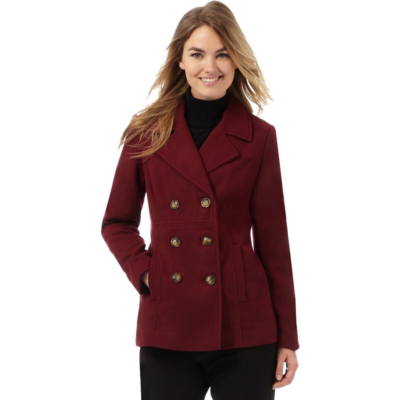 DASH Krátký tmavě červený kabát s knoflíkami v hnědé barvě