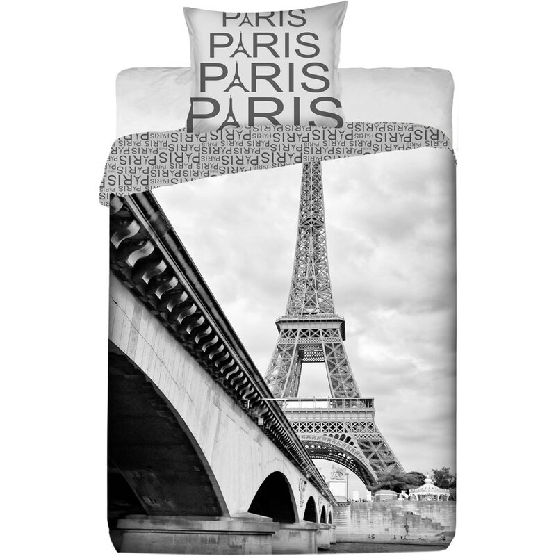 Jerry fabrics Povlečení Paříž černobílá bavlna 140/200, 70/90cm