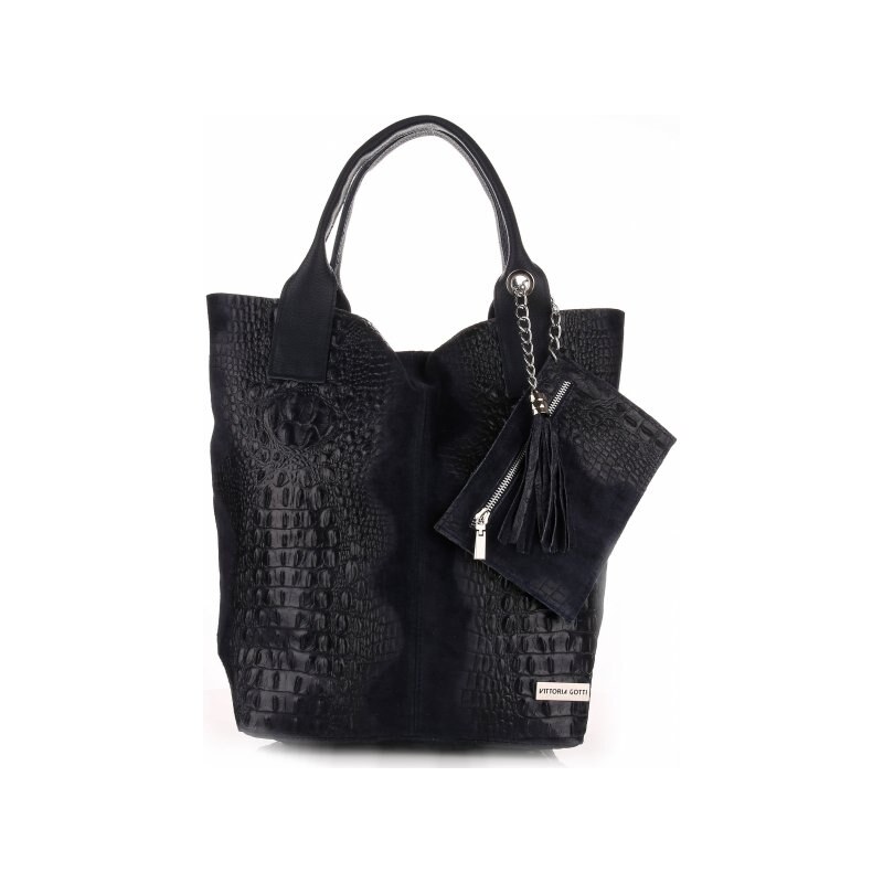 Kožené kabelka shopper bag Vittoria Gotti tmavě modrá V877