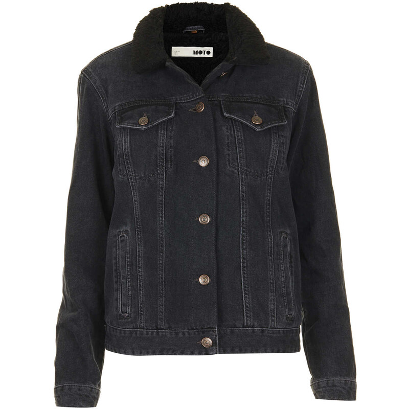 Topshop MOTO Black Borg Denim Jacket