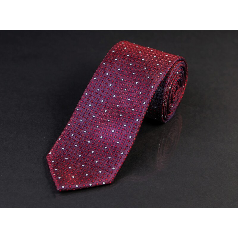 AMJ kravata pánská, KU0905, vínová / kostičkovaný vzor