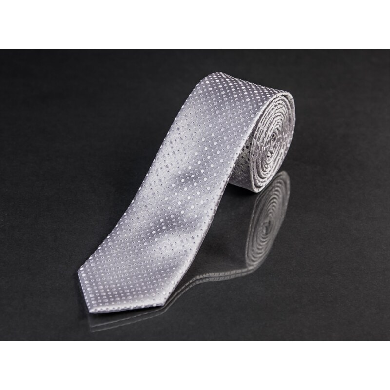 AMJ kravata pánská úzká, KI0280, stříbrná / puntíkovaná