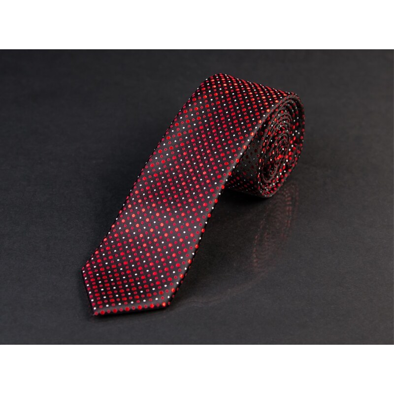 AMJ kravata pánská úzká, KI0303, červená / puntíkovaná