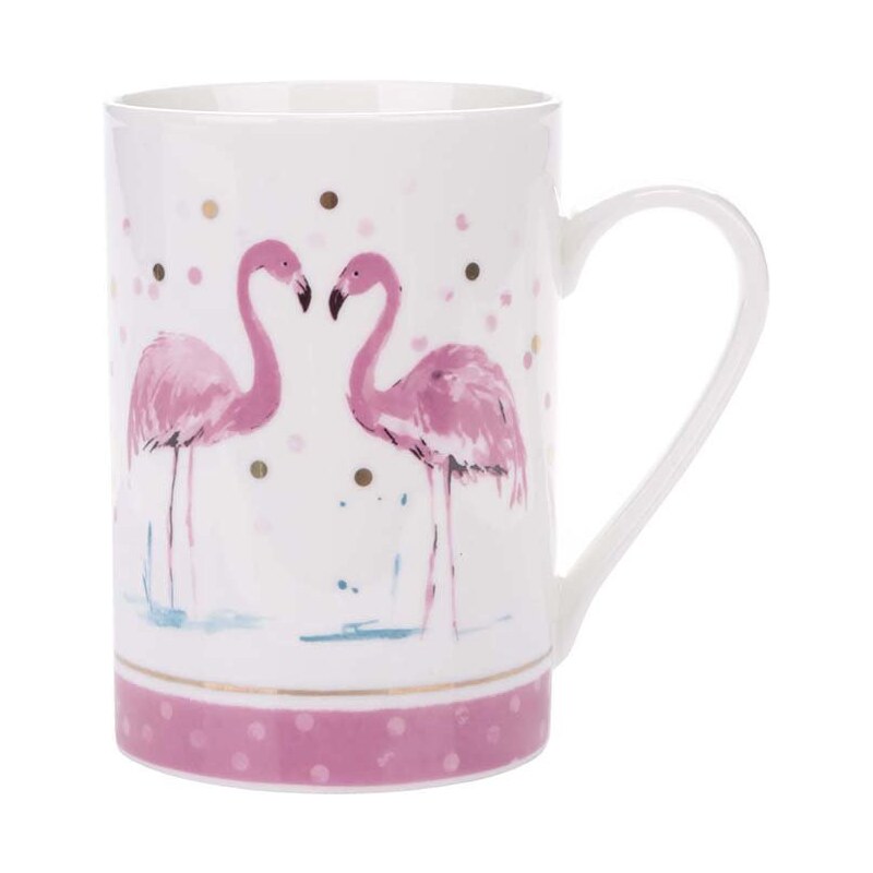 Růžovo-bílý porcelánový hrnek s motivy plameňáků Cooksmart Flamingo