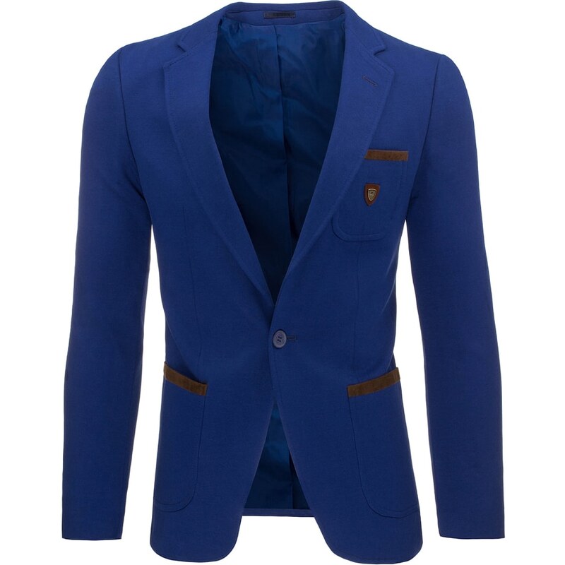 Moderní pánské tmavě modré sako s hnědým detailem