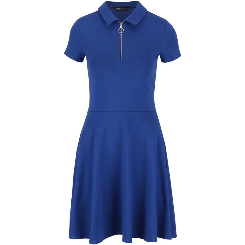 Modré šaty s límečkem a zipem ve výstřihu Dorothy Perkins