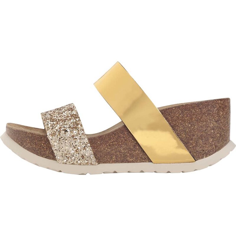 Dámské pantofle s pásky ve zlaté barvě na platformě OJJU