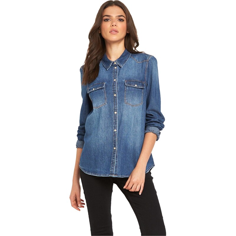 CLOSET Modrá džínová košile se světlejším designem