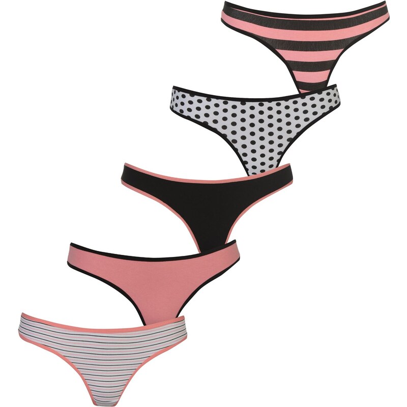 Miso Thongs 5 Pack dámské Pink/Spot/Strip