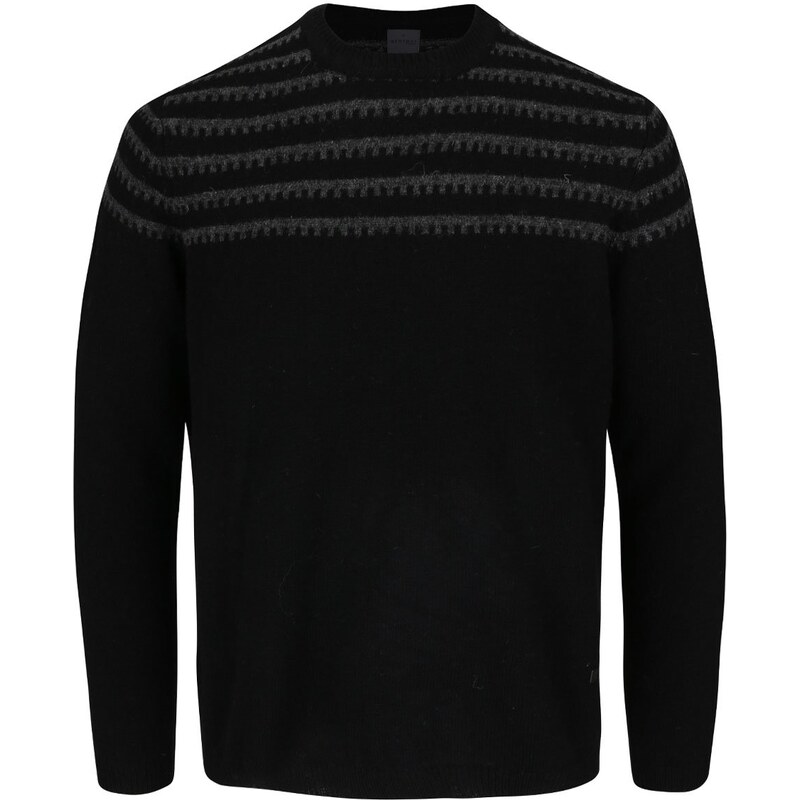 Černý vlněný svetr s šedým vzorem Bertoni Steen