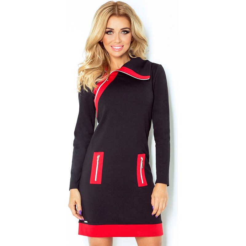 Numoco SAF Dámské pouzdrové šaty se třemi zipy černo-červené