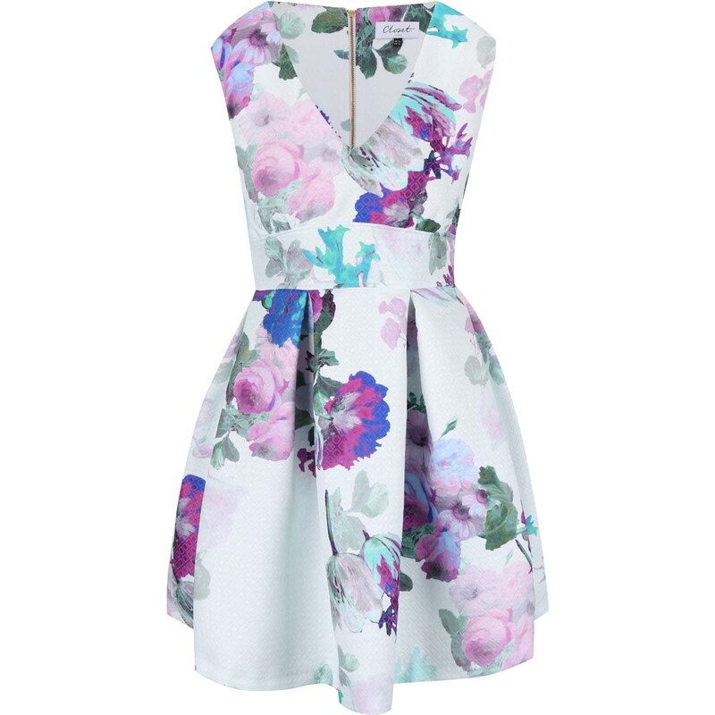 Bílé šaty s fialovými květy Closet