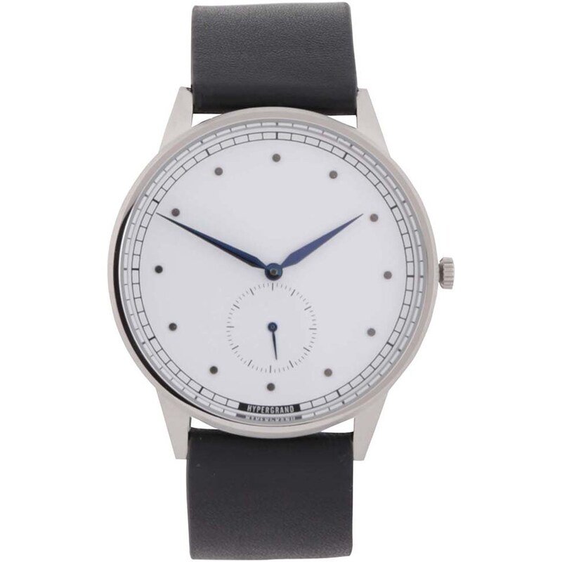 Pánské hodinky ve stříbrné barvě s černým koženým páskem HYPERGRAND