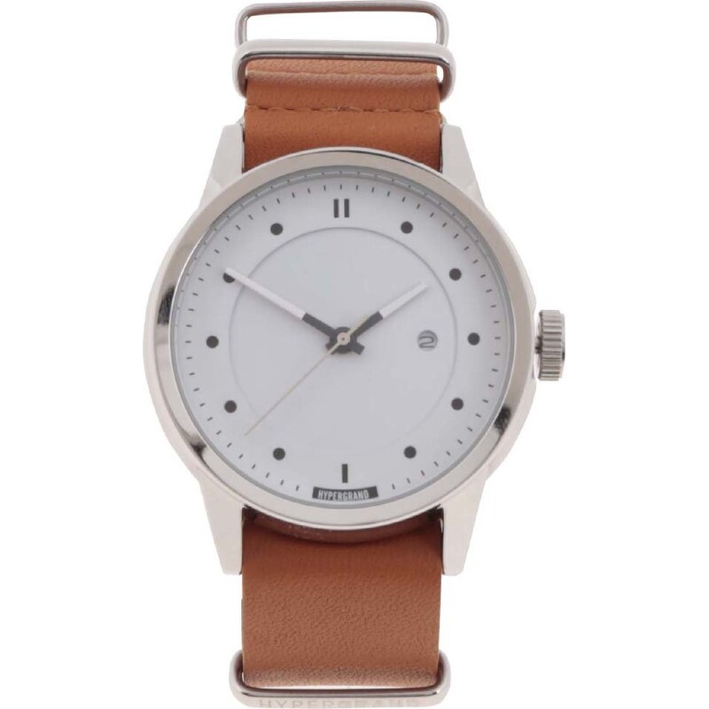 Pánské hodinky ve stříbrné barvě s hnědým koženým páskem HYPERGRAND