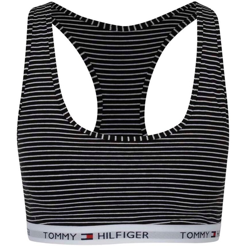 Černá pruhovaná sportovní podprsenka s bílým lemem Tommy Hilfiger