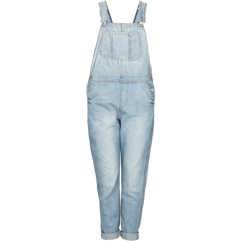 Topshop MOTO Bleach Long Leg Dungarees