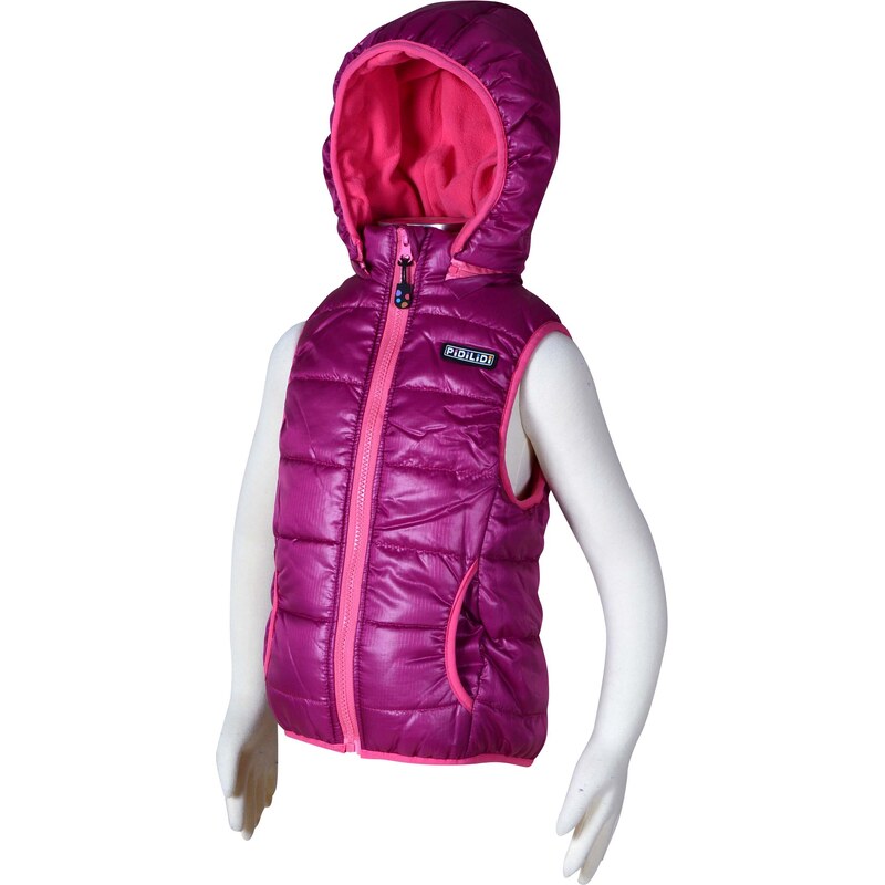 PIDILIDI Dívčí prošívaná vesta s odepínací kapucí - růžová