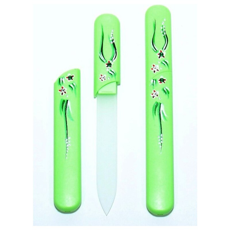 BOHEMIA CRYSTAL Skleněný pilník s krytkou Green - ručně malovaný s krystaly Swarovski