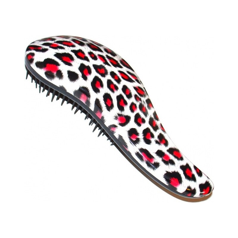 DTANGLER Rozčesávací kartáč na vlasy s rukojetí - leopard červený
