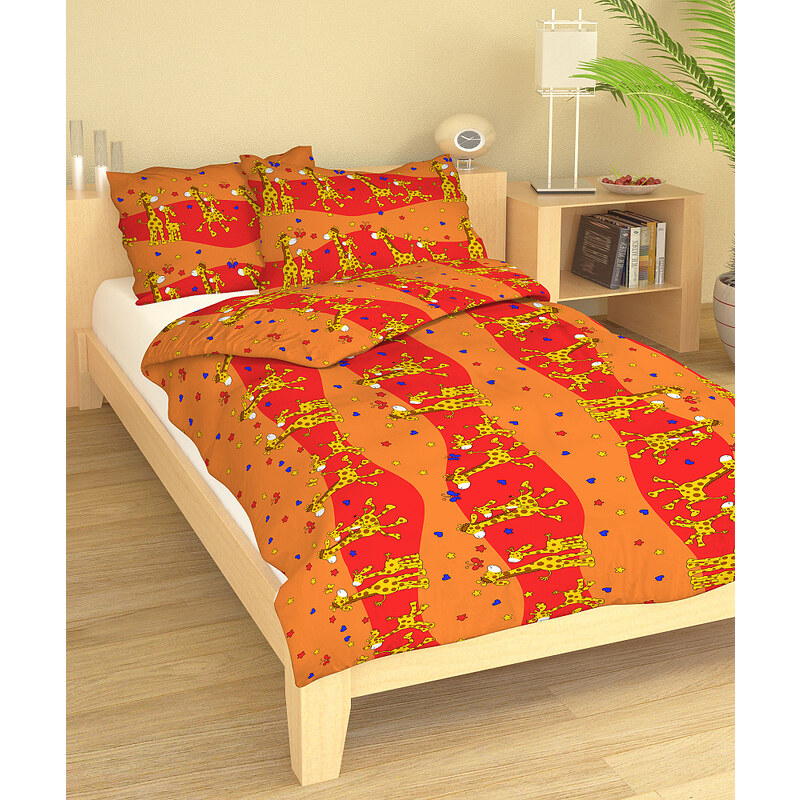 Hybler textil Povlečení bavlna do postýlky Žirafa červená 90x130, 45x60 cm